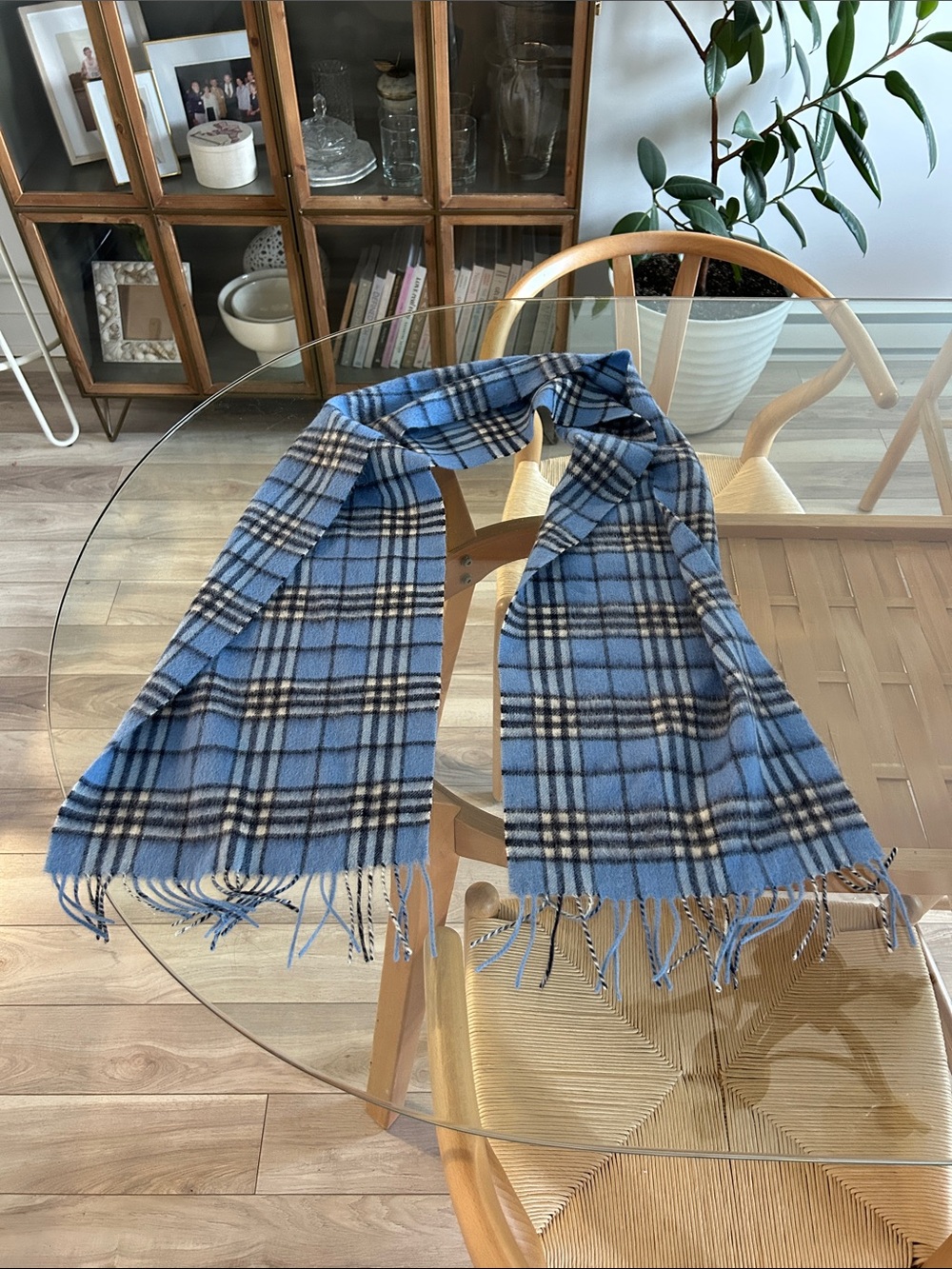 Umberto Salar 100% Lambswool Blue Plaid Scarf